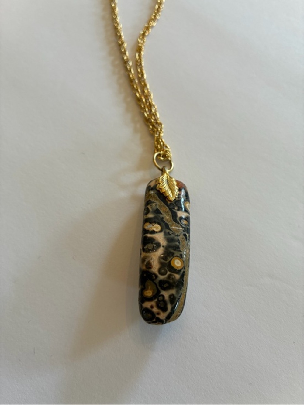 Gold Leaf Jasper Pendant Necklace - Brown & Black Stone